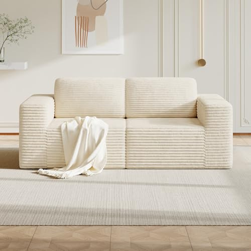 Vesgantti 202cm Modular Sectional Loveseat Sofa, Corduroy, 2-Seater, Beige | Compact Design, Pocket Springs & 35D High-Density Foam, Deep Seats, Flexible Layout, Ideal for Apartments & Small Spaces