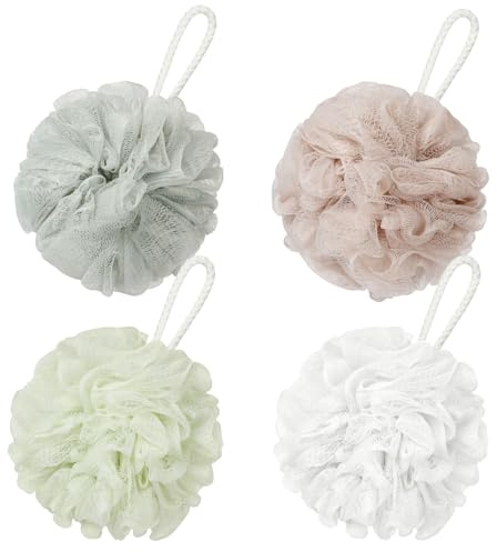 Alaoo badsvamp [4-pack] duschsvamp, 60 g dusch-luffabollar, peelinghandske, maska skummande duschsvampkropp, mjuk badborste, lätt stor peeling svamp