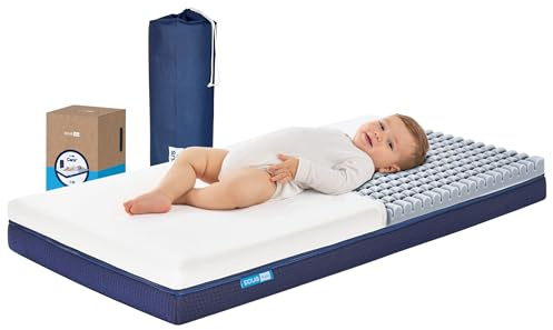 ECUS Kids Colchon Cuna 60x120 cm Modelo Care, Previene la Plagiocefalia. Certificado Sanitario. Colchón Bebé Desenfundable, Hipoalergénico y Transpirable con Altura de 12cm