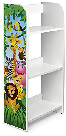 Leomark hylla för barnrum 50 cm x 25 cm x 102,5 cm (BxDxH), leksaksskåp, leksakshylla av trä, skåp bokhylla, förvaringshylla för barn, trämöbler, barnhylla – Djur
