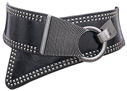 Diyafas Frauen Nieten Elastischer Gürtel mit Metall Schnalle Damen Taille Cincher Kleid Dekoration