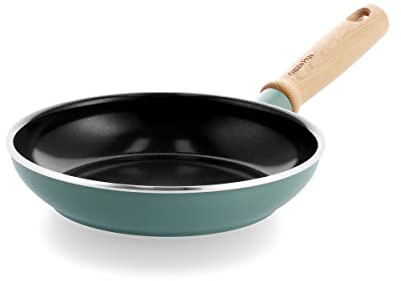 GreenPan Mayflower Healthy Ceramic Non-Stick 20 cm Frying Pan Skillet, Vintage Wood Handle, PFAS-Free, Induction, Smoky Blue