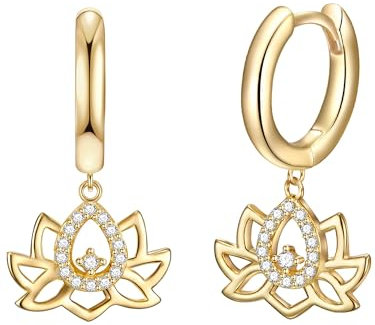 Rafaela Donata Damen Creolen aus 925/- Sterling Silber gelbvergoldet 14 Karat mit Lotusblüte Anhänger und Zirkonia weiß