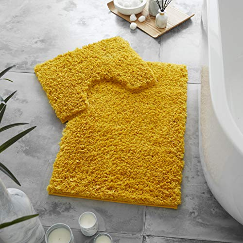 GC GAVENO CAVAILIA Bath Mat Non Slip 2 Piece | Extra Soft Quick Dry Bathroom Mat | Super Water Absorbent Toilet Bathroom Rug | Washable Rugs & Mats | Ochre