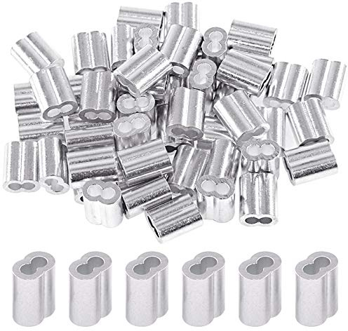 Glarks 200Pcs 3/32''(2.5mm) Aluminum Crimping Loop Sleeve Wire Rope Sleeves Double Barrel Ferrule for Wire Rope and Cable Line End (3/32''-200Pcs)