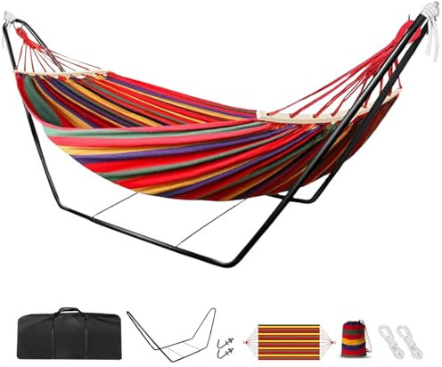 Hängematte mit Gestell, Hängemattengestell 200x150cm für Outdoor Indoor Garten Camping Reisen Wandern Seaside (Rot)
