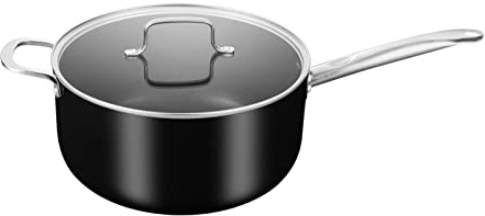 Qesnox Stekpanna wok stekpanna med lock 28 cm – non-stick induktionsstekpanna – wok djup stekpanna med värmebeständigt handtag – alla spisar kompatibla – PFOA-fri repbeständig beläggning.