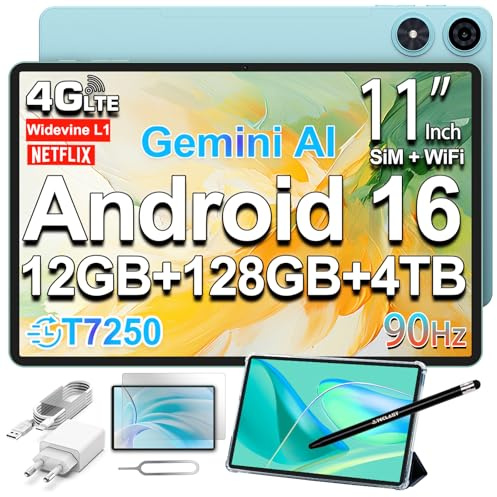 TECLAST P50 Tablet 11 Pollici 90Hz Tablets Android 16, 2GHz Octa-Core T7250, Dual SIM 4G LTE + 5G WiFi, Tablet con Penna+Custodia, 12GB RAM+128GB ROM(TF 5TB), Widevine L1, 7000mAh, GPS/3.5MM/OTG, 2026