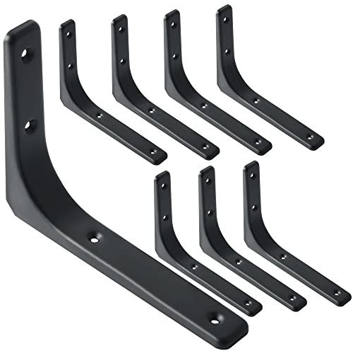 SAYAYO Shelf Bracket Heavy Duty L Brackets for Wood Angle Bracket 200*150mm | Wall Brackets for Shelves Metal Corner Shelf Support, Matte Black Finished, 8 Pcs