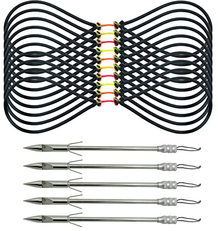 OBTOUTDOOR 5 Pcs Slingshot Fishing Darts and 10 Pcs Fishing Slingshots Replacement Bands Slingshot Fishing Arrows Tube Rubber Bands for Hunting Shooting Fish