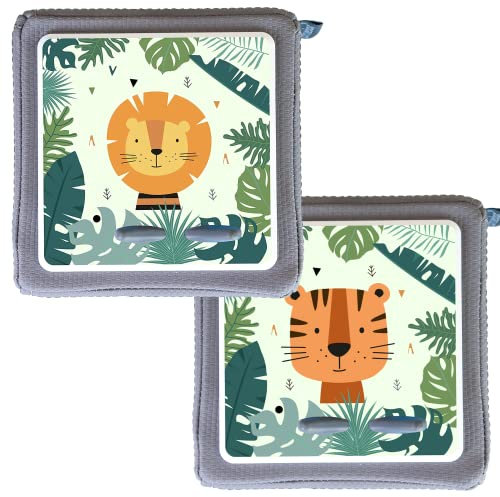 MeinBaby123® Schutzfolie kompatibel mit Toniebox 2er Set | Schutzcover selbstklebend | Premium Qualität | Aufkleber passgenau I Folie Sticker I Toniebox Zubehör (2er Set Löwe & Tiger im Dschungel)