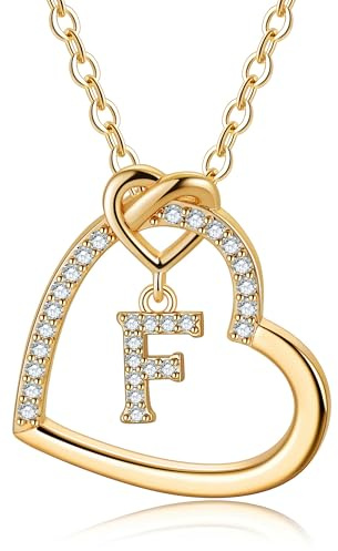 TINGN Chaîne en or et argent avec lettres pour femme et fille, en or 14 carats rempli de zircons cubiques, pendentif en forme de cœur, lettres de l'alphabet, chaîne pour femme, fille, cadeau pour