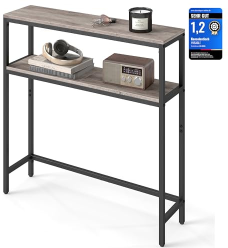 VASAGLE Mesa de Consola de 2 Niveles, Mesa Auxiliar con 2 Estantes, 20 x 80 x 80 cm, para Sala de Estar, Pasillo, Recibidor, Greige Mélange y Negro Tinta LNT130K02