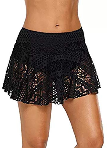 Gonna bikini da donna con slip interno, a vita alta, con pantaloncini, gonna da nuoto 2 in 1, gonna da spiaggia per sport acquatici, costume da bagno, gonna corta per spiaggia e piscina, Nero , M