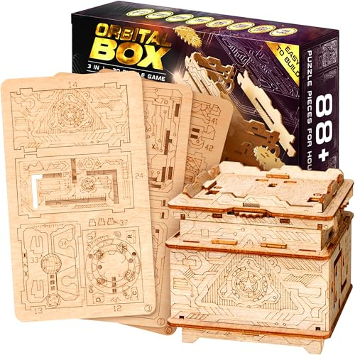 ESC WELT Orbital Box Jeu de Puzzle 3D - 3 en 1 Jeu de Puzzle en Bois - Casse-têtes - Boîte à Cadeau d'énigmes - Pâques Boîte pour Adultes - Cadeau 3D en Bois