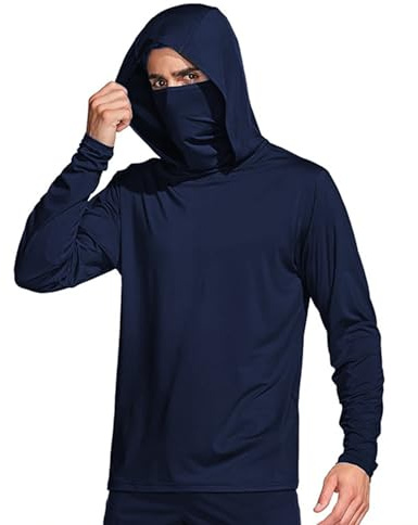 SHEKINI Rashguard T-shirt de protection UV à manches longues pour homme Séchage rapide Léger Respirant Protection solaire pour l'extérieur Surf Course à pied Chemise, bleu foncé, XL