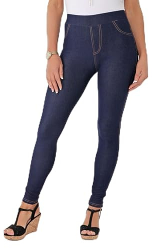 Want Clothing Plus Size Women's High Waist Denim Jean Look Leggings Seamless Stretch Slimming Effect Jeggings (UK, Alpha, XXL, 3XL, Plus, Regular, Blue)