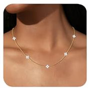 Aidenn Halskette Damen Gold mit Cubic Zirkonia Blumen 925 Silber Kette für Mädchen,Goldene/Silver Stapelbare Halskette Handmade Schmuck Geschenk