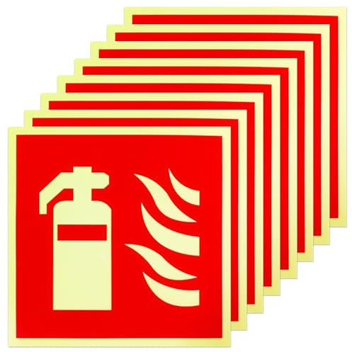 SPOKKI 8 pezzi cartello estintore, in PVC, adesivo forte di alta qualità, estintore, autoadesivo, segni di protezione antincendio secondo ISO per casa, ufficio, cantiere e auto