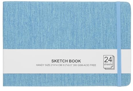 PATIKIL 8.3x5.5 Watercolor Sketchbook, 24 Sheet 300GSM/203lb Watercolor Paper Sketchbooks Acid Free Watercolor Journal Hardcover Artists Paper Pads for Painting, Blue