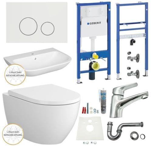 Spülkasten WC spülrandlos Waschbecken Vorwandelement Bad Komplettset