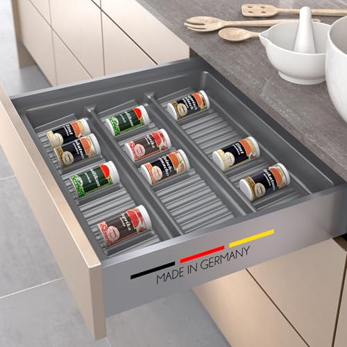 Spetebo Kunststoff Schubladeneinsatz für Gewürze - für 50 x 50 cm - Gewürzeinsatz schiefergrau für Küchenschubladen - Gewürzhalter Einsatz für Schublade Gewürzregal Made in Germany