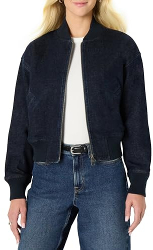 Amazon Essentials Women's Relaxed-Fit Denim Bomber Jacket, Rinse Denim, X-Large