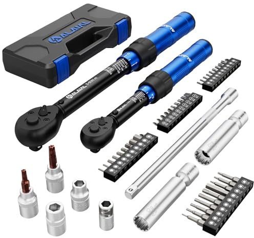 ALAIAL Clé Dynamométrique 1/4 & 3/8, 3-25Nm, 5-60Nm, 50 Pièces Kit D'entretien, Précision ±3% avec Extension de 250mm, Douilles à Bougie, Bits Adaptateur, Douilles pour Vélo, Autos et Motos