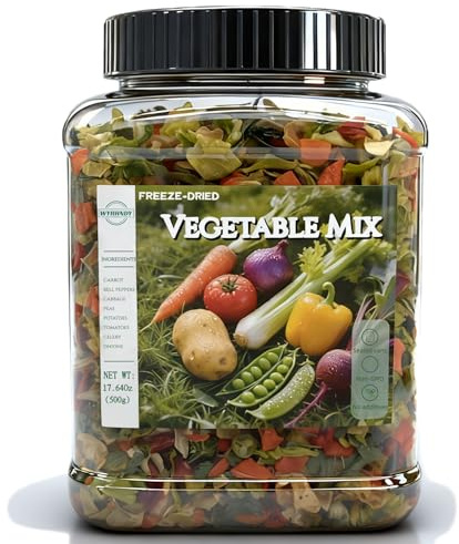 Freeze-Dried Vegetable Mix - 17.64 oz (500 g) Airtight Jar - 8 Vegetable Blend (Carrots, Bell Peppers,Cabbage, Peas, Potatoes, Celery, Onions, Tomatoes) - Quick Meal Prep