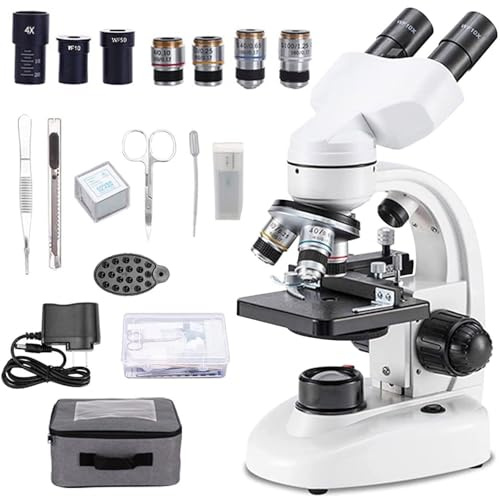 Microscopio binoculare per studenti | Ingrandimento 20000X con illuminazione a LED | Fase meccanica a doppio strato per laboratori scientifici scolastici e apprendimento domestico