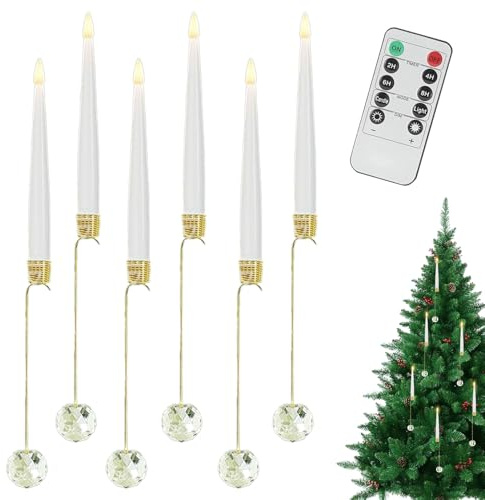 Candele per alberi di Natale - Candele LED senza fiamma in PVC | Confezione da 6 timer a distanza con design a sfera | Crea una luminosità calda e lampeggiante per decorazioni per feste e casa