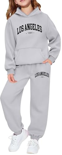 Kids Tracksuit Full Set Girls Hoodie Sweatshirt and Jogger Pants Outfits Sets for Teenage Girls Spring Winter Fashion Cute School Casual Jogging Streetwear Age 2-14 Years (11-12 Years, Light Gray)