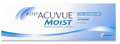 ACUVUE MOIST 1-DAY for Astigmatism Tageslinsen – Tageskontaktlinsen mit -1.50 dpt, Cyl -1.25, Ach 180 & BC 8.5 – UV Schutz, feuchtigkeitsspendend & angenehmes Tragegefühl – 30 Linsen