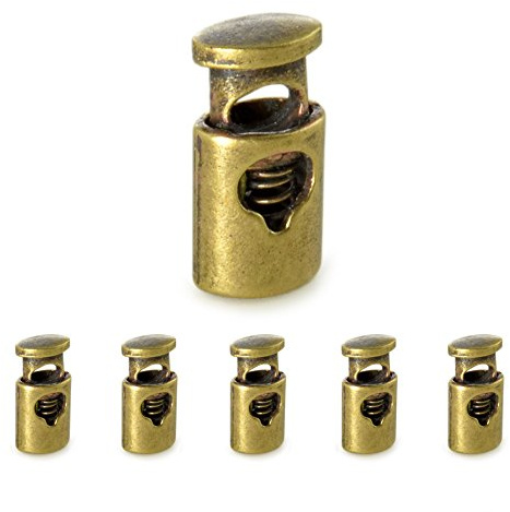 Ganzoo Prensa cordón de Metal Tipo tanca, Recta con 1 Agujero 4 mm, Color Bronce, para Fijar Cordones y Cuerdas en Chaquetas, Hoodies, pantalón Deportivo, Calzado, Mochilas y toldos, 5 uds, 17 x 9 mm