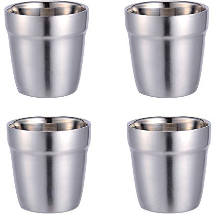 TAMUME Mini Tazza in Acciaio Inossidabile Set di 4 Bicchieri Durevoli per Bambini Bicchiere Impilabile per Birra e Cocktail
