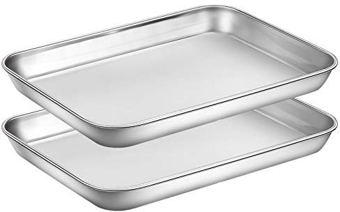 Wildone Baking Sheet Set of 2, Edelstahl Ofenblech Kuchenblech, Größe 22.9 x 17.8 x 2.5 CM, Ungiftig ＆Gesund, Leicht zu Reinigen＆Spülmaschinenfest