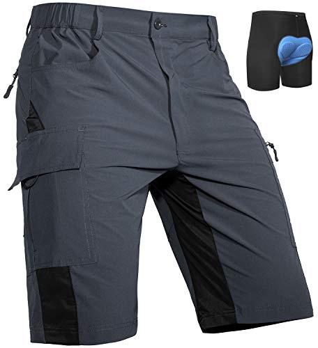 Cycorld MTB byxor herr cykelbyxor, snabbtorkande MTB shorts med sittdyna, elastisk farradbyxa utomhus sport mountainbike byxor män Ny grå med underkläder Small