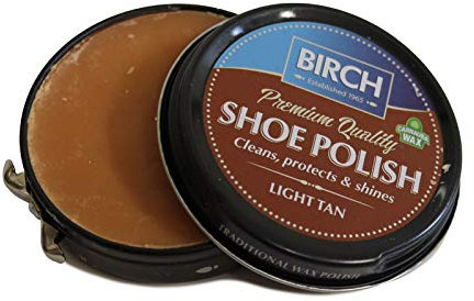 Charles Birch Premium Quality Shoe Polish 50ml, High Pigment, Cleans Protects Shines inc Carnauba Wax, Lever Open Tin (Light Tan)