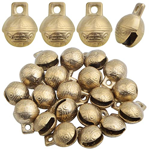 KMOSPAD 20 cascabeles de bronce vintage de latón tibetano, campanas indias, colgantes de campanas medianas para mascotas, collar de perro, campanas, manualidades, decoración de puerta del hogar, Latón