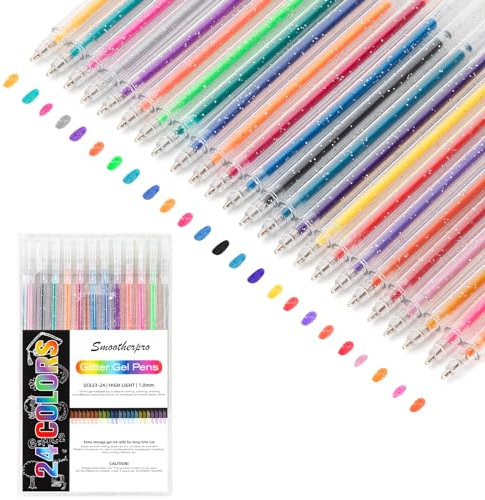 SMOOTHERPRO Metallic Gelstifte | Glitzer Gelstifte Set | 24 Stück Gelschreiber | für Gästebuch Malbücher Karten Basteln Schreiben Zeichnen und Skizzieren (SC633-24) | 1,0 mm Spitze | 24 Farben