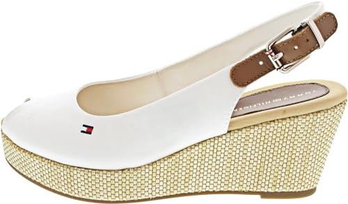 Tommy Hilfiger Sandales Compensées Femme Iconic Elba Sling Back Talon Compensé, Blanc (Ecru), 40