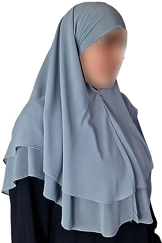 Yaqeen Hijab corto chiffon Khimar 2 strati taglio diamante triangolo Hijab Muslimah sciarpa un pezzo foulard Chadors Arabia Islamico Preghiera Abito scialli musulmani, Azzurro, Etichettalia unica