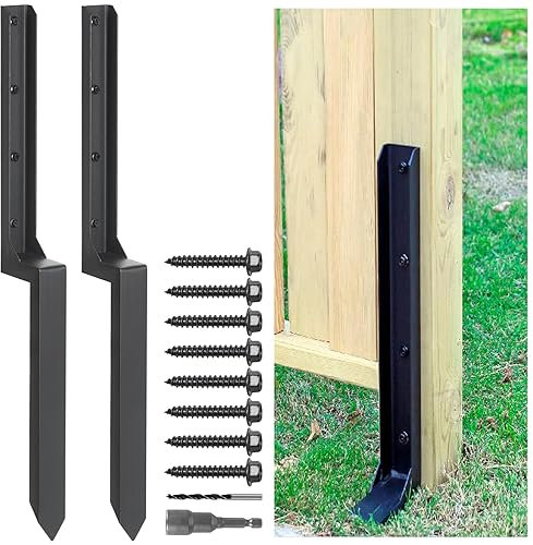Anmas Power Heavy Duty Steel Fence Post Repair Stakes - 2 Pack Ground Spike for Tilted/Broken Wood Fence Post