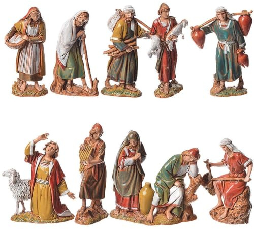 Moranduzzo Set 10 Pastori – Altezza Massima Personaggio: 6,6 cm – Adatto a Presepe da Cm 6,5 Scala 1:30 – MINI 6,5 – Statuine Indistruttibili, Rifinite a Mano, Scultore M. Landi, Made in Italy