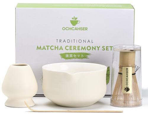 Ochcahser Matcha-Set, japanisches Teeset, enthält Schüssel mit Ausgießer, Chasen, Bambus-Schneebesen und Schaft, Keramik-Kit für Teeliebhaber