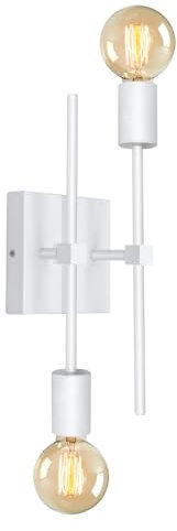 Applique Vintage Industrial Doppio Braccio, Lampada da Parete Orientabile in Metallo Bianco Quadrato - 2 Luci E27 per Interno, Specchio Bagno