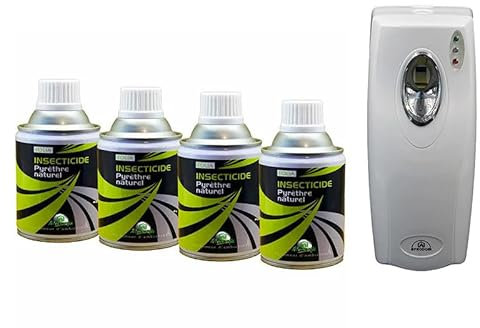 Insecticide Au Pyrèthre Naturel, Aérosols 4x250ml avec Diffuseur Automatique, Anti Mouches, Moucherons, Moustiques, Mites, Punaises de Lit