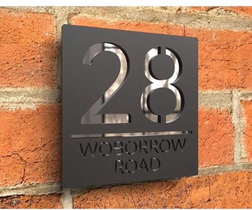 MXN Placa moderna con números de casa, acrílico, negro, 25 x 25 cm, señal de dirección, montaje en pared, residencial al aire libre, estilo: moderno