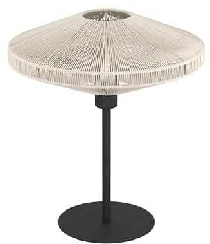 EGLO Nachttischlampe Midsumer, Tischlampe im Japan-Stil, Zimmer Deko Schlafzimmer, Nachttischleuchte Japanisch, Metall in Schwarz und Textil in Creme, E27 Fassung, Ø 38 cm