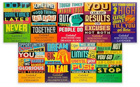 Goloka Retro - Conos de Incienso 9 Fragancias (90 Unidades) - Aromaterapia, Meditación, Espiritualidad - 100% Natural EcoFriendly